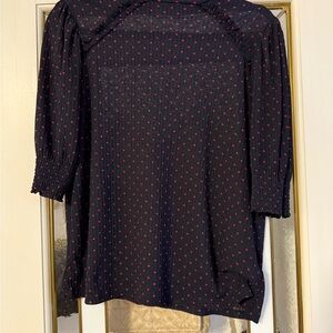 Suzy Shier Navy and Red Dotted Blouse